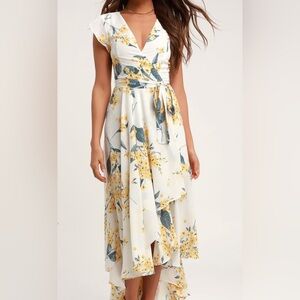 Lulu’s French countryside white and yellow High-low dress